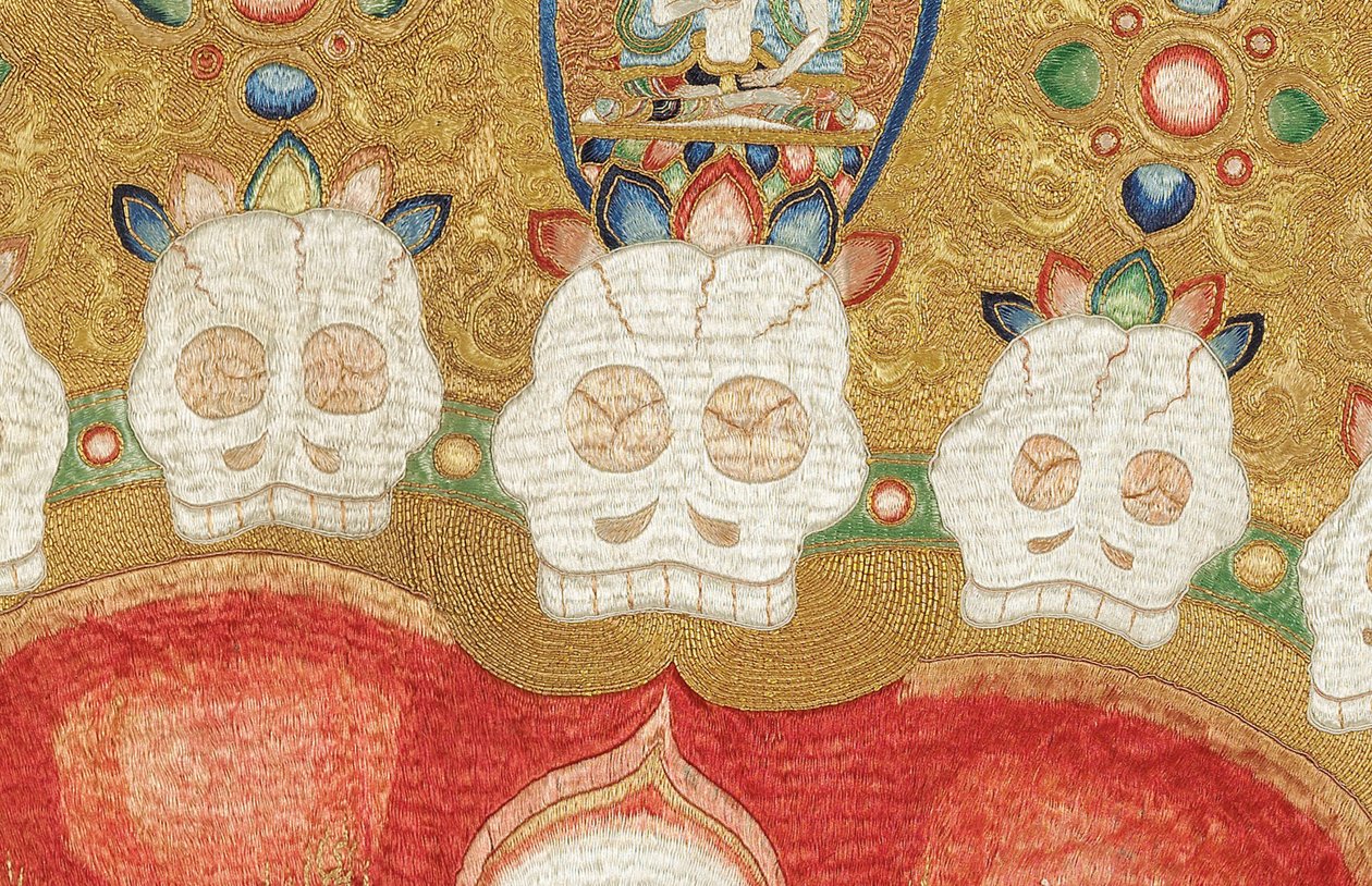 Detalje af kejserlig broderet silke-thangka af Ming Dynasty Chinese School