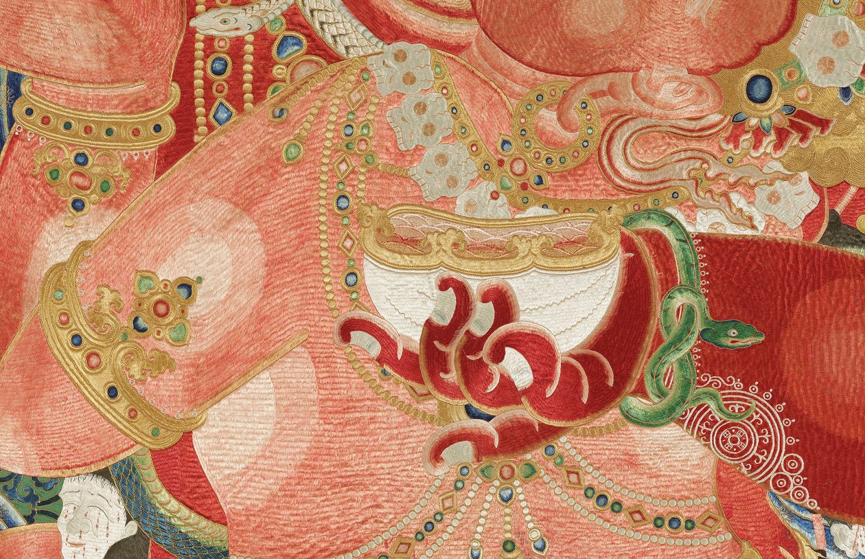 Detalje af kejserlig broderet silke-thangka af Ming Dynasty Chinese School