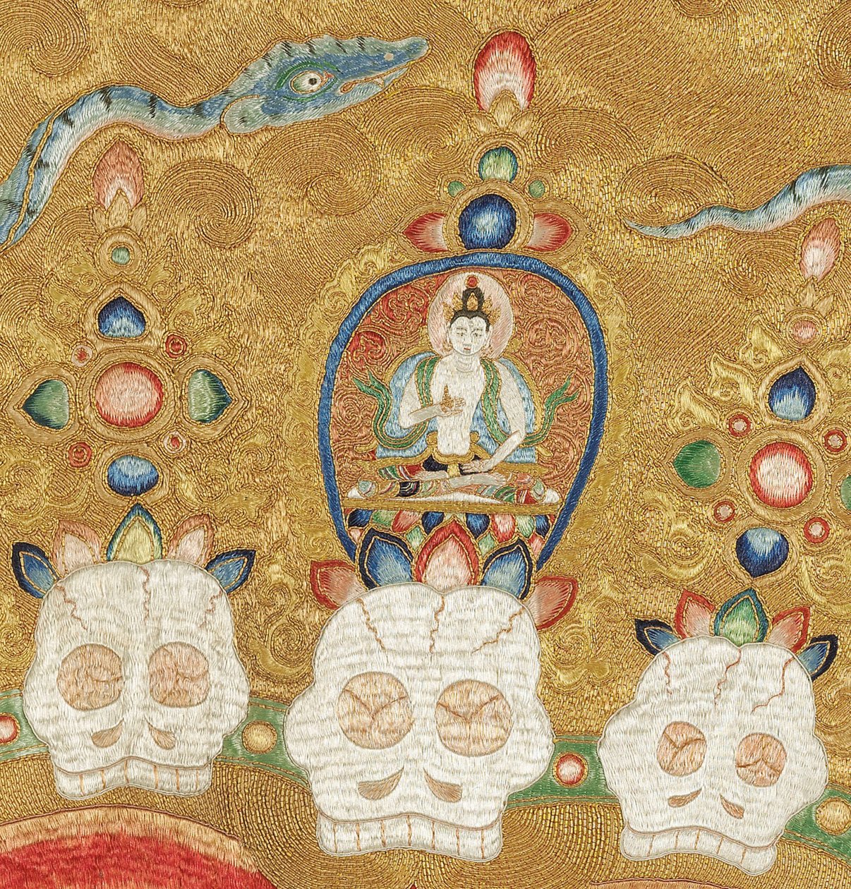 Detalje af kejserlig broderet silke-thangka af Ming Dynasty Chinese School