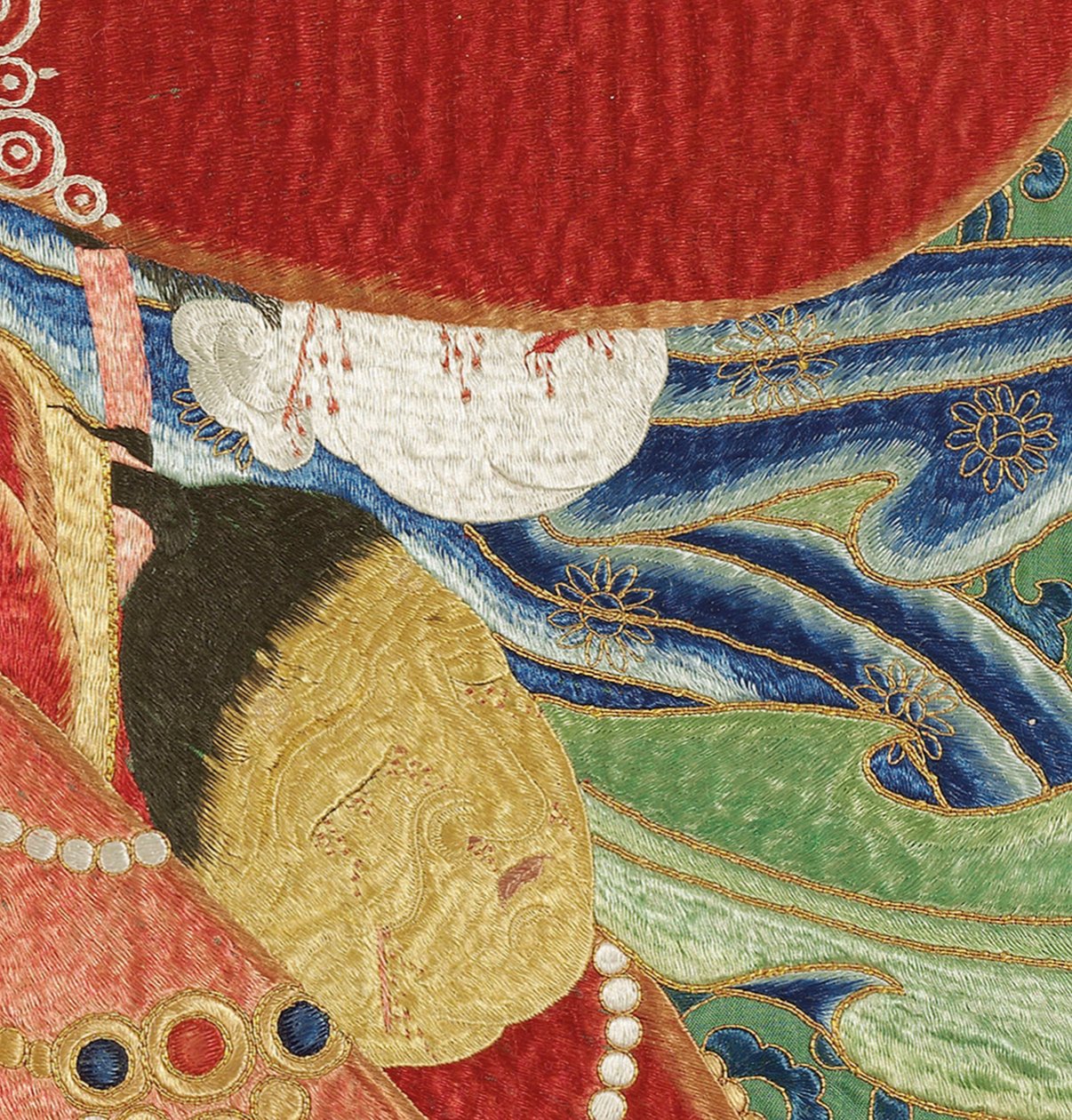 Detalje af kejserlig broderet silke-thangka af Ming Dynasty Chinese School