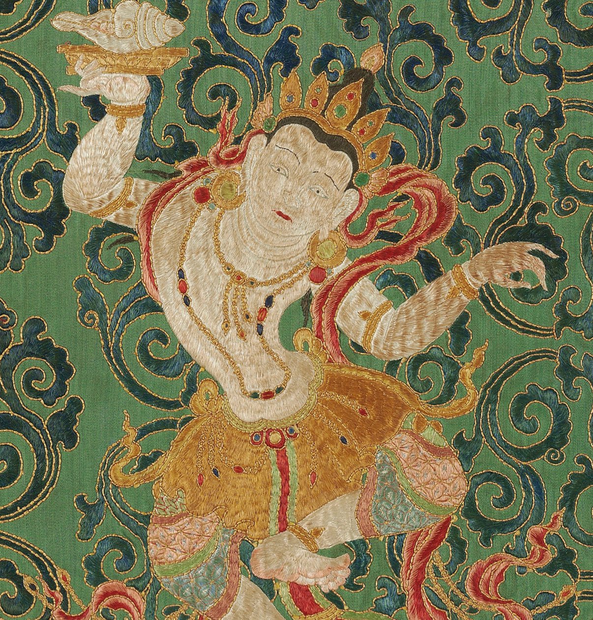 Detalje af kejserlig broderet silke-thangka af Ming Dynasty Chinese School