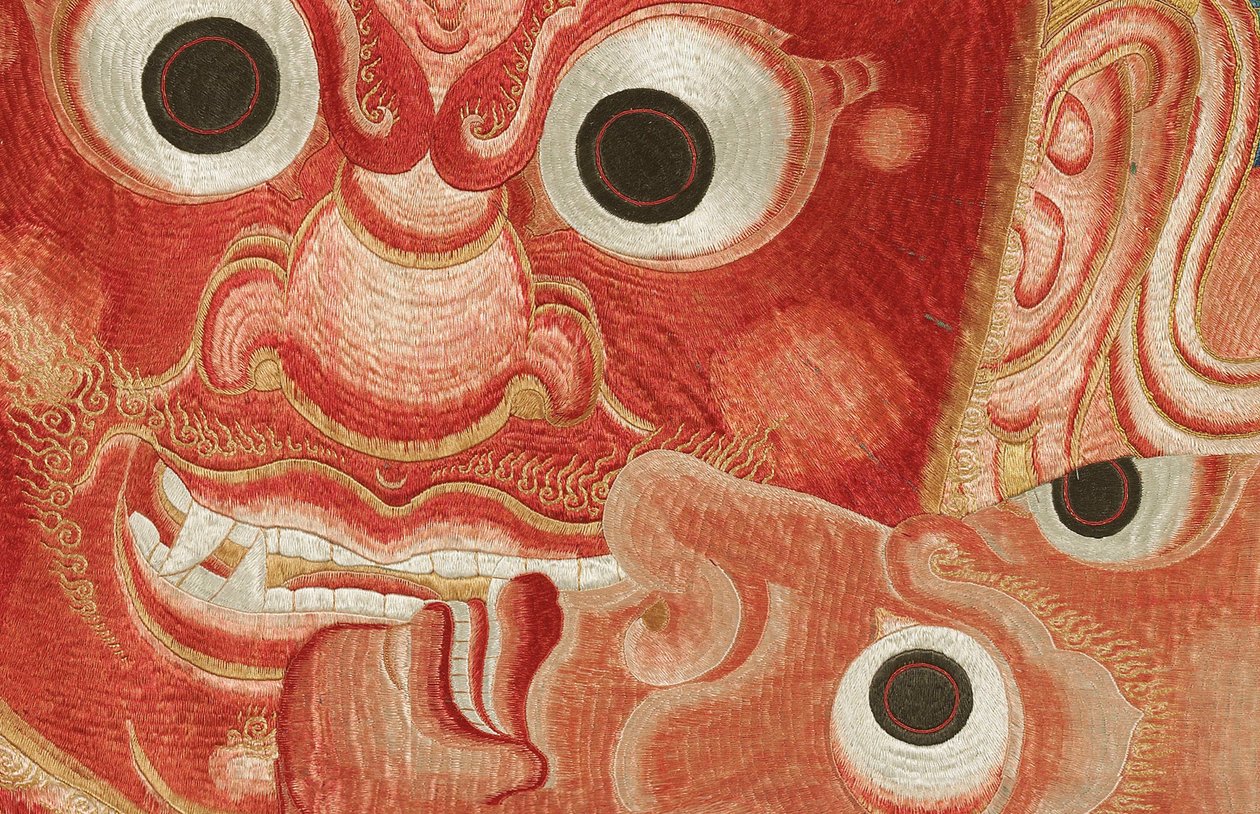 Detalje af kejserlig broderet silke-thangka af Ming Dynasty Chinese School