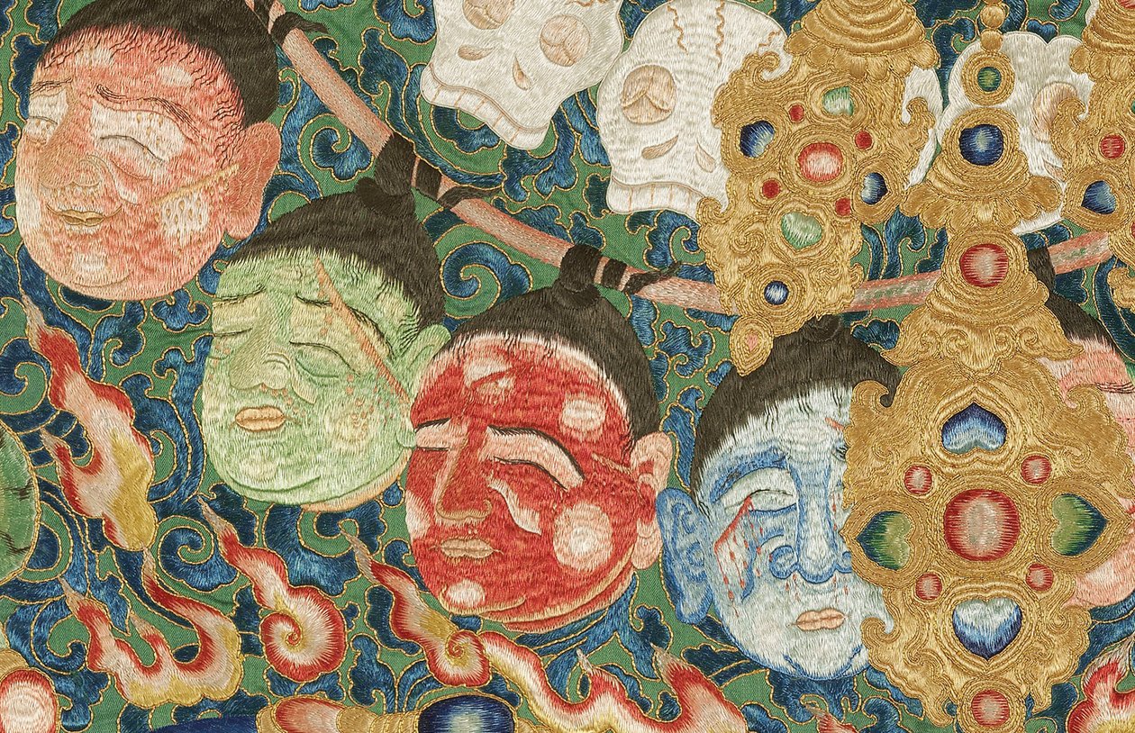 Detalje af kejserlig broderet silke-thangka af Ming Dynasty Chinese School