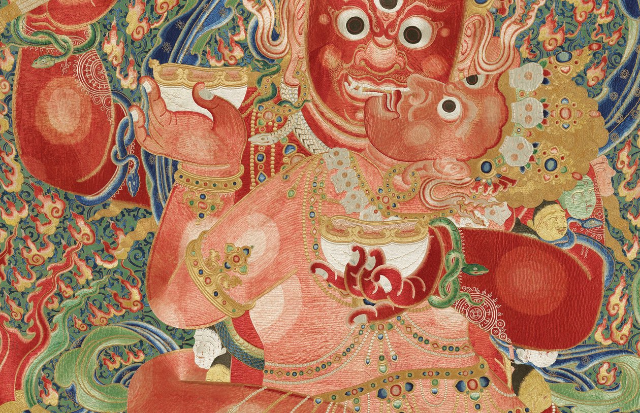 Detalje af kejserlig broderet silke-thangka af Ming Dynasty Chinese School