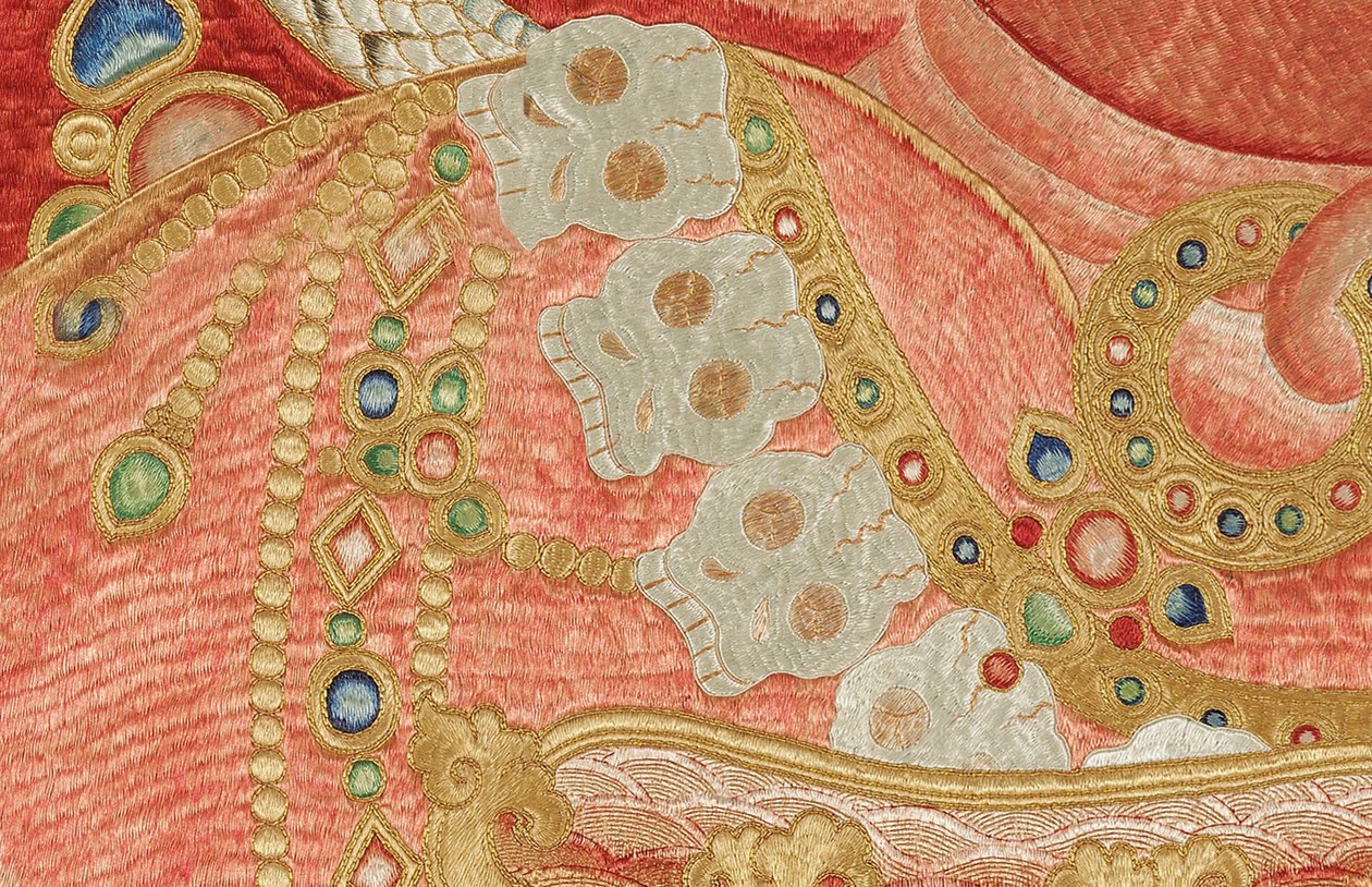 Detalje af kejserlig broderet silke-thangka af Ming Dynasty Chinese School