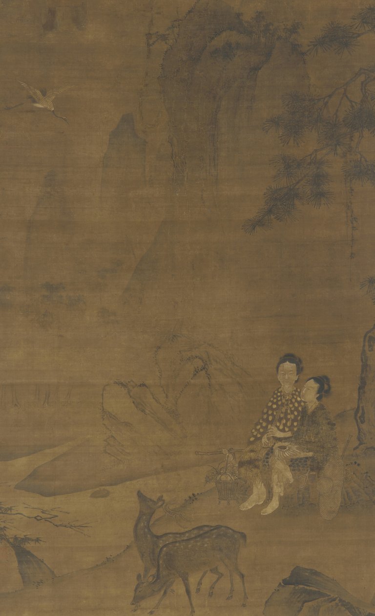 Kvindelige udødelige samler urter af Ming Dynasty Chinese School