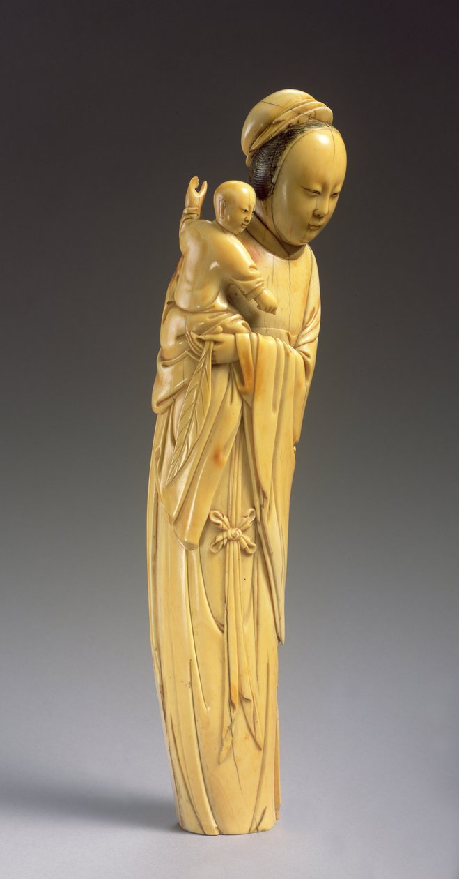 Figur af Guanyin, der holder et barn (udskåret elfenben) (se også 272122) af Ming Dynasty Chinese School