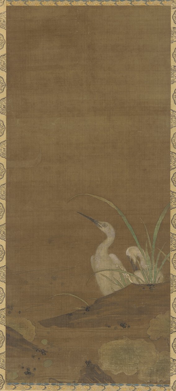 Hejrer og vandplanter (blæk og farve på silke) af Ming Dynasty Chinese School