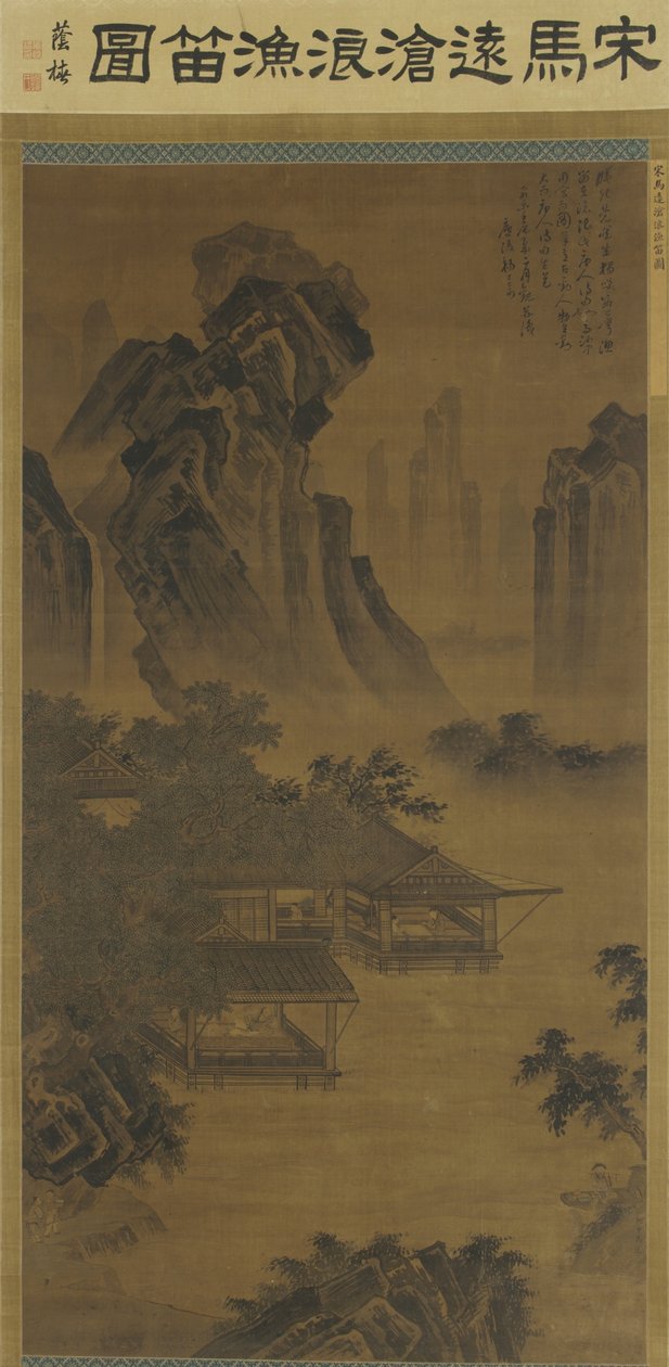 At lytte til en fløjte i en pavillon ved søen af Ming Dynasty Chinese School