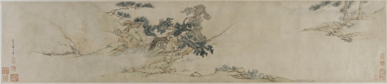 At spille citer under et fyrretræ, slutningen af det 16.-begyndelsen af det 17. århundrede (blæk og farve på papir) af Ming Dynasty Chinese School
