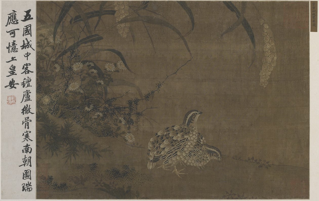 Vagtel og hirse af Ming Dynasty Chinese School