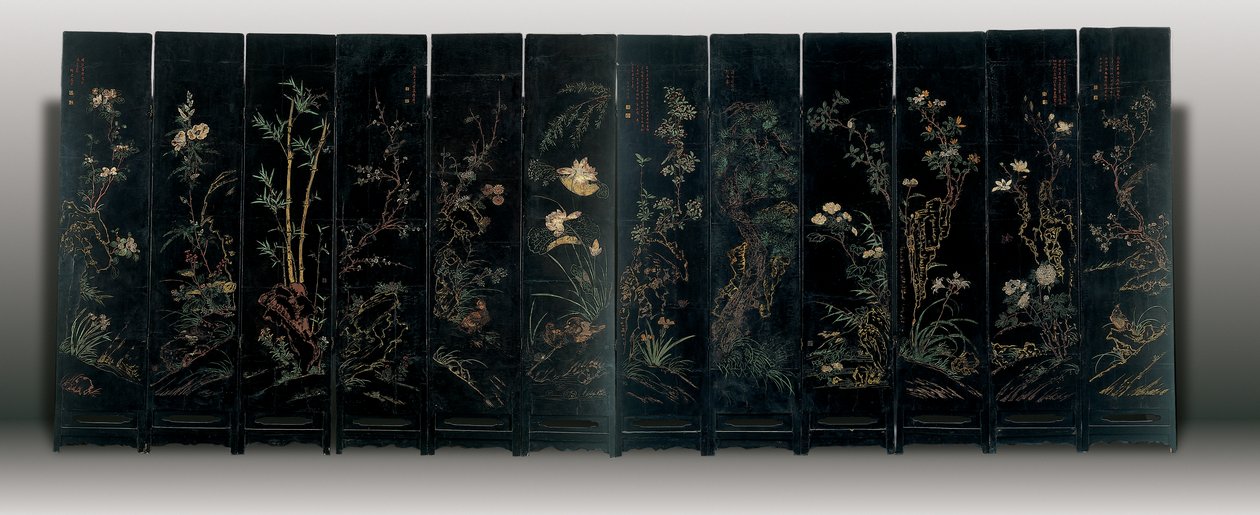 Tolv-panel coromandel skærm, Weiping af Ming Dynasty Chinese School