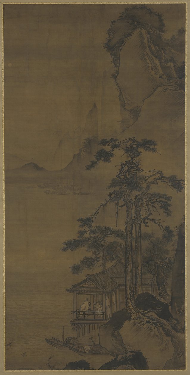 Se fuldmånen fra en vandpavillon, slutningen af det 15.-begyndelsen af det 16. århundrede af Ming Dynasty Chinese School