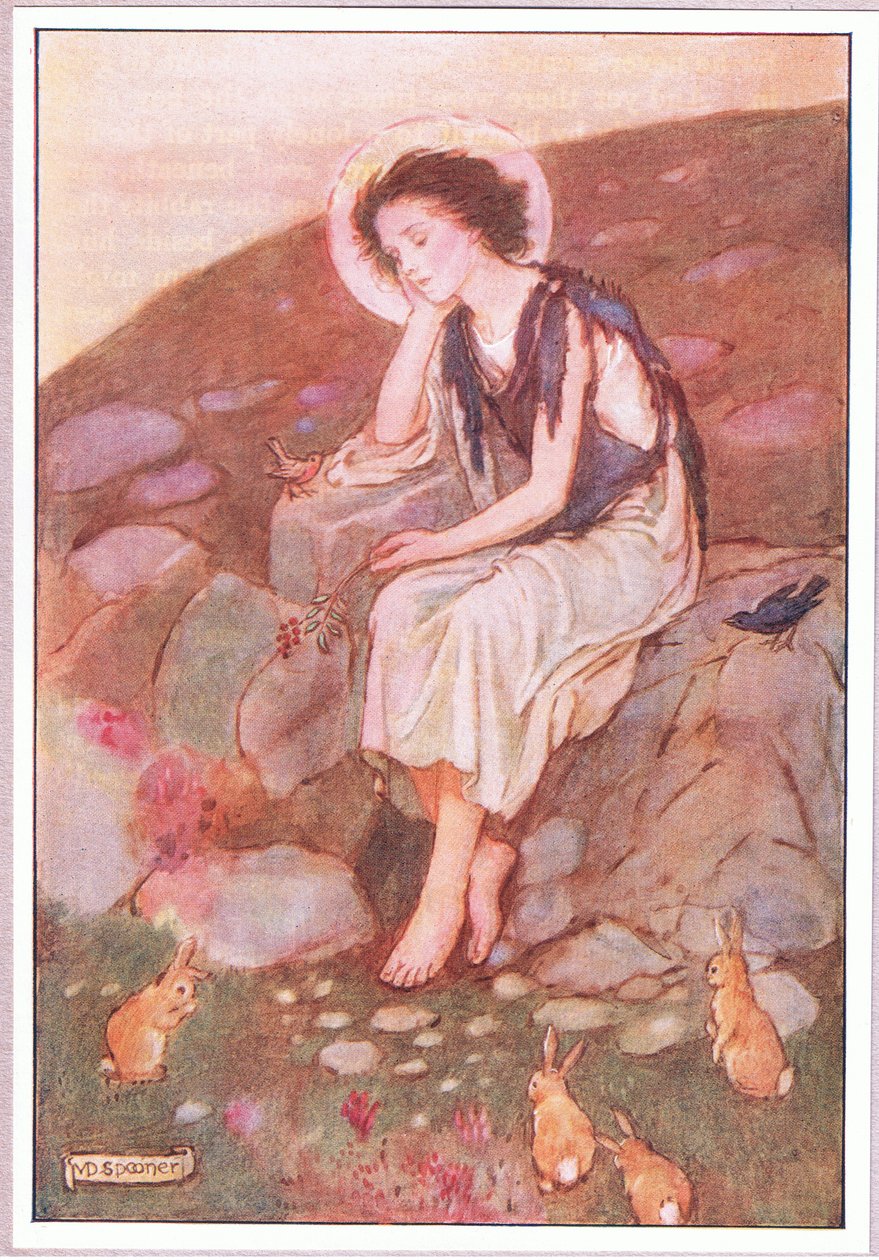 Det var den lille grå vej nedenunder, som hans øjne var rettet mod (farve litho) af Minnie Didbin Spooner