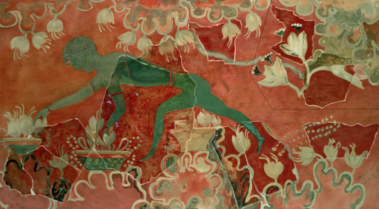 Dreng fra den blå abe-fresko, Knossos-paladset, Kreta, ca. 1500 f.Kr. (fresko-maleri) af Minoan