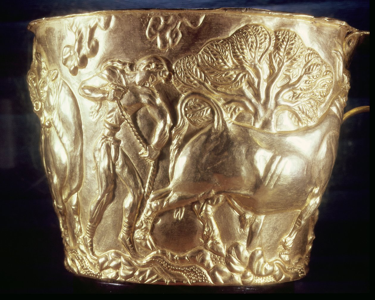 Pokal, der forestiller en husdyr, fundet i den kongelige grav af Vaphio, Sparta, senminoisk I, ca. 1500 f.Kr. (guld) (se også 155940) af Minoan
