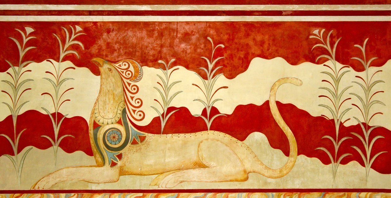 Griffin vendt mod tronen, Throne Room, Knossos, Kreta 1550-1450 f.Kr. af Minoan
