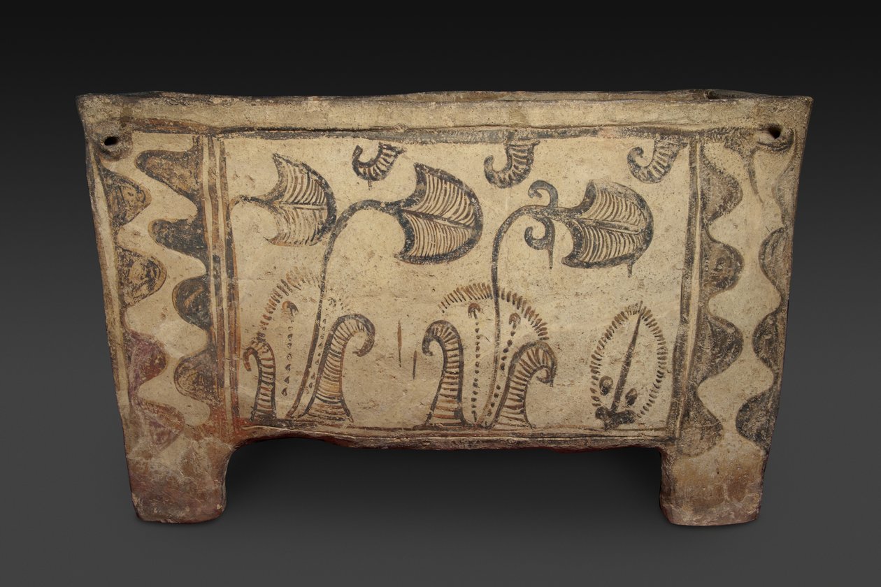 Malet kiste, Knossos, Kreta, ca. 1500 f.Kr. (malet lertøj) (for bagside se 419818) af Minoan
