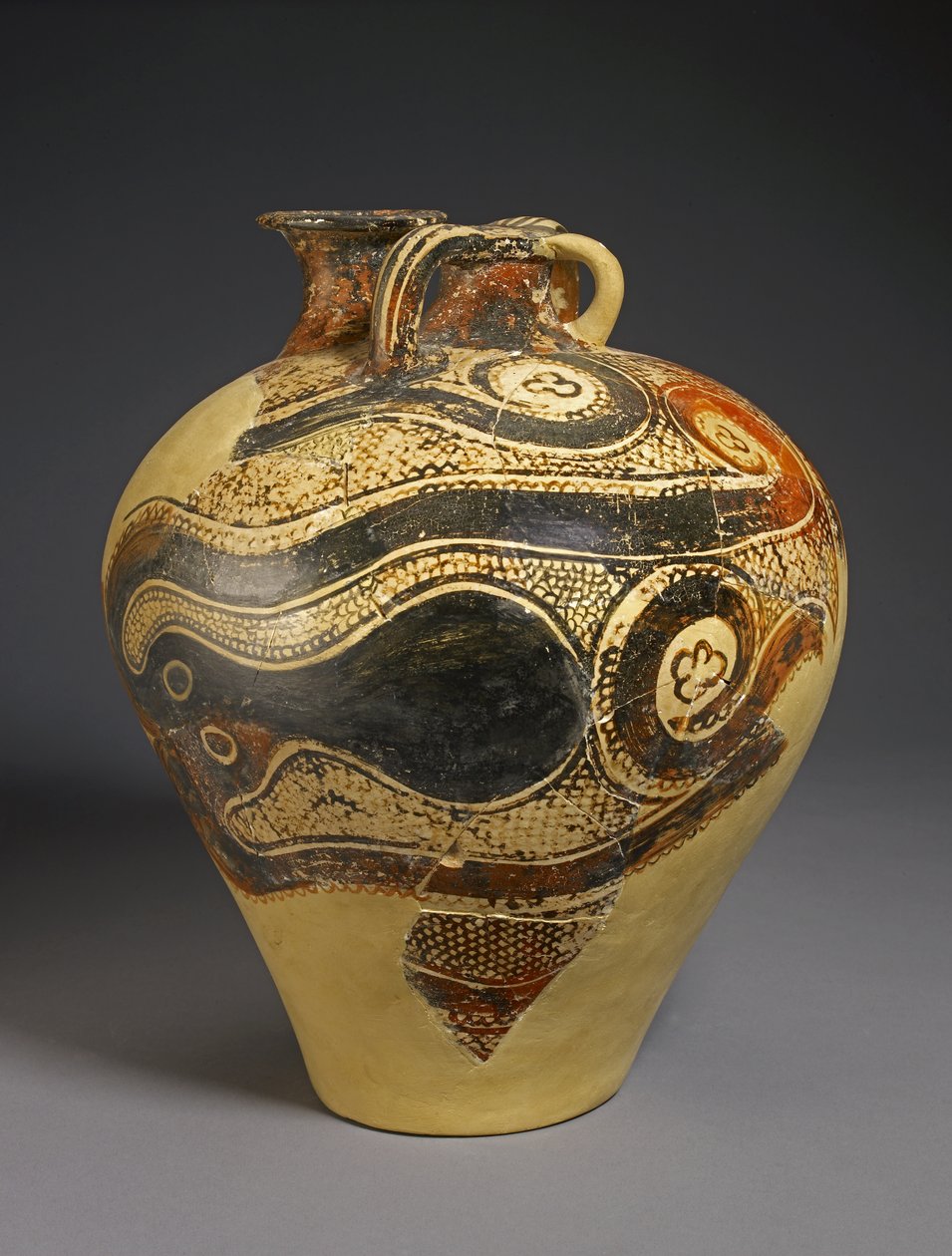 Keramikkrukke med blækspruttedesign, Knossos, Kreta, sen minoisk periode II, ca. 1450-1400 f.Kr. (malet lertøj) af Minoan