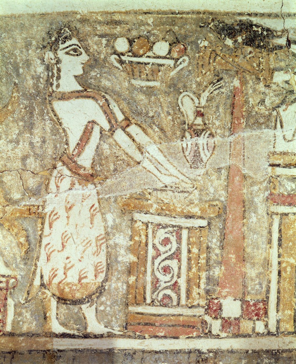 Præstinde ved et alter, detalje fra en sarkofag fra en grav i Ayia Triada, Kreta, senminoisk periode, ca. 1390 f.Kr. (malet gips på kalksten) af Minoan