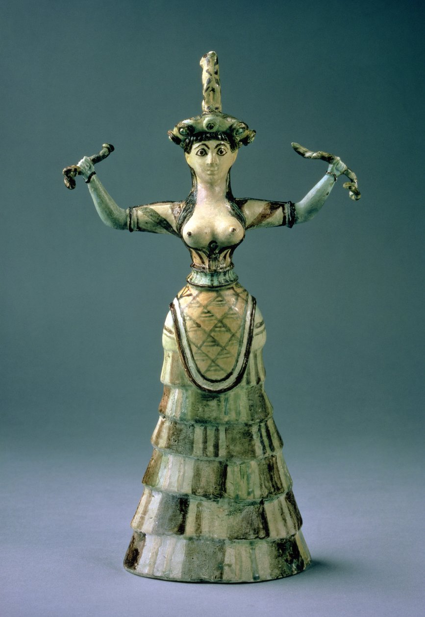 Replika af en slangegudinde-figur, ca. 1600 f.Kr., (glaseret og malet lertøj) af Minoan
