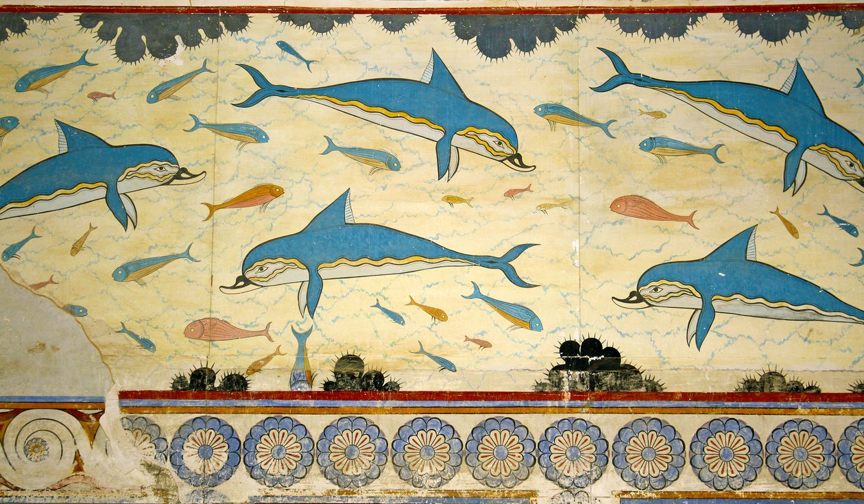 Delfinfresken i dronningens badeværelse, Knossos, Kreta 1550-1450 f.Kr. af Minoan