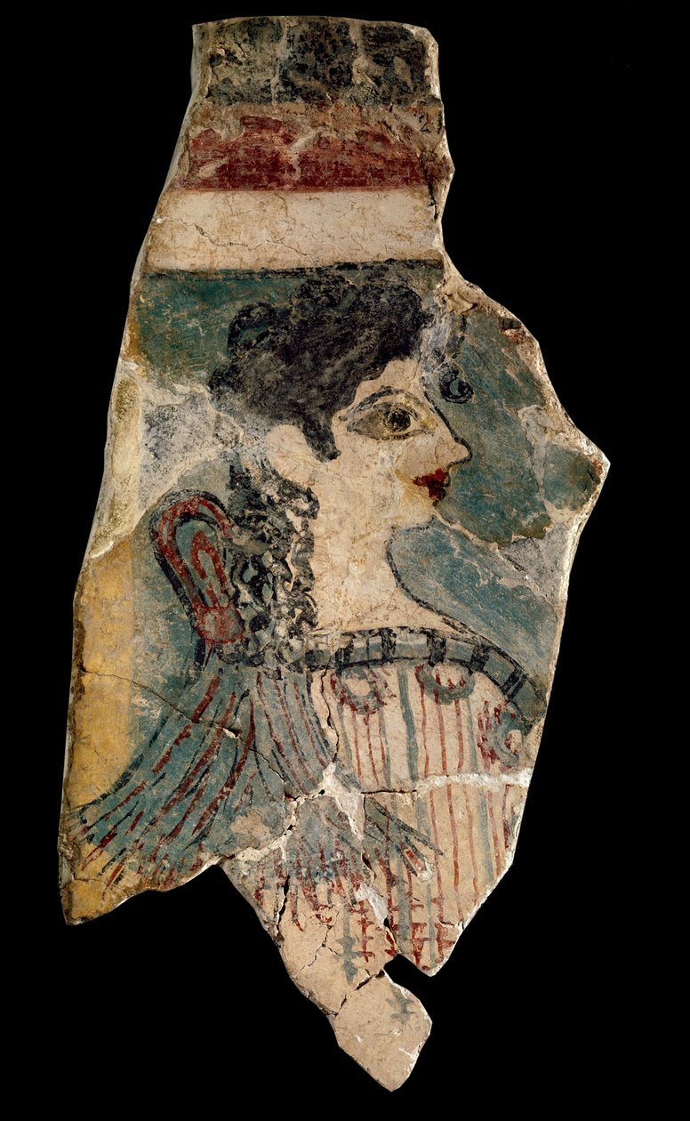 La Parisienne: fragment af freskomaleri, der repræsenterer en fortæppe af profil. Fra Cnossos (knossos). Minoisk kunst, omkring 1500-1450 f.Kr. Heraklion arkæologiske museum. Kreta, Grækenland. - La Parisienne (alias den minoiske dame): fragment af en fres af Minoan