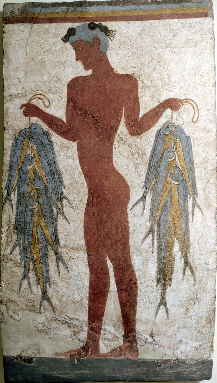 Minoisk kunst: "" fisker"" Fresco fra Akrotiri til Santorini. 16. århundrede f.Kr. Athen, det nationale arkæologiske museum af Minoan