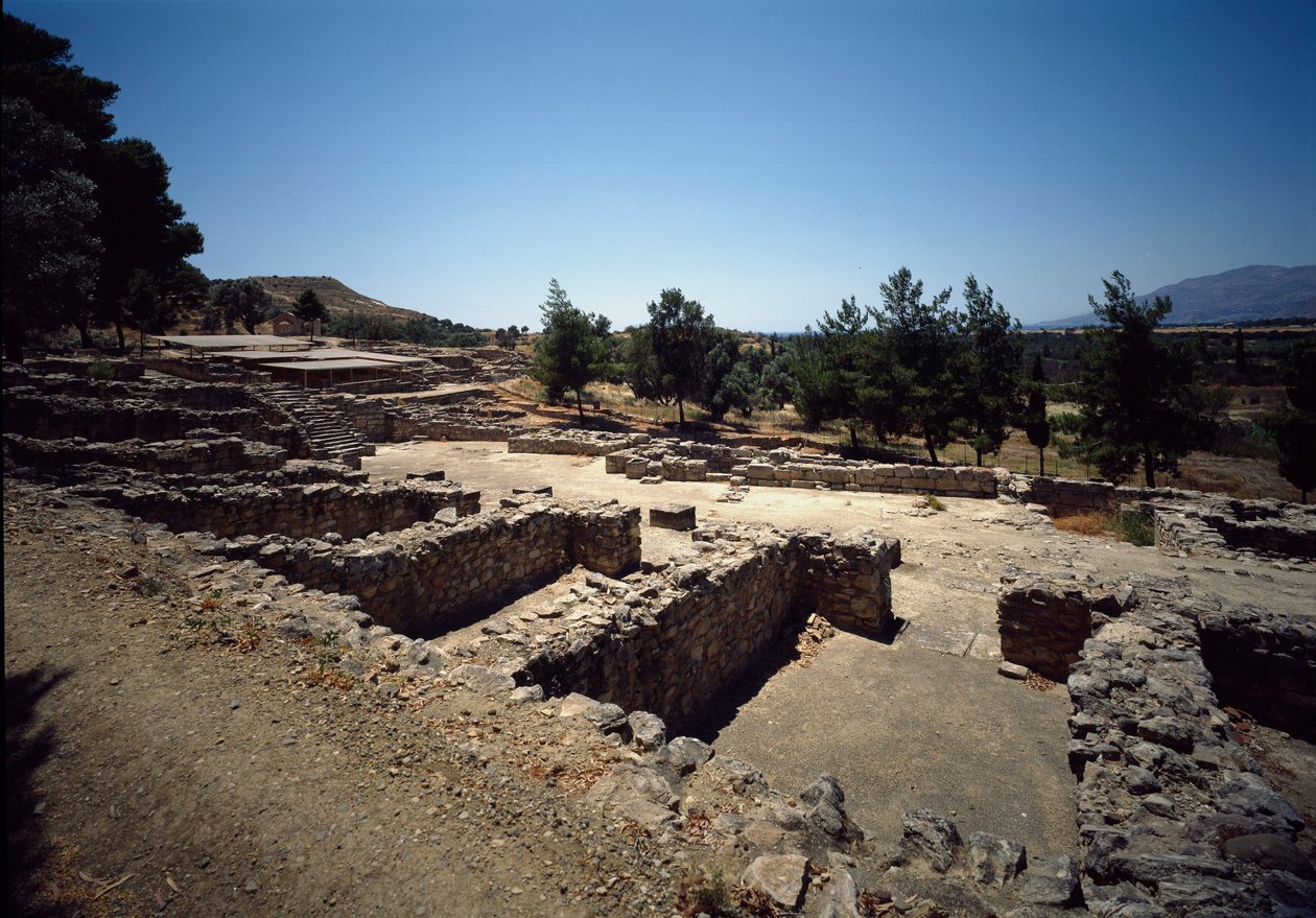 Minoisk civilisation: udsigt over ruinerne af stedet for Haghia Triada, 2000-1400 f.Kr. af Minoan