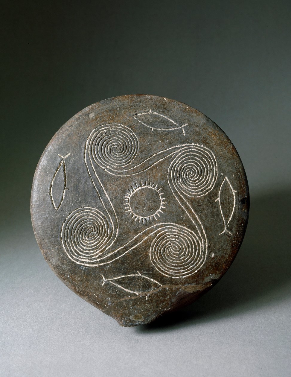 Minoisk kunst: cirkulær skive af Naxos i terracotta. Minoisk civilisation. 2400-2000 f.Kr. Athen, det nationale arkæologiske museum af Minoan