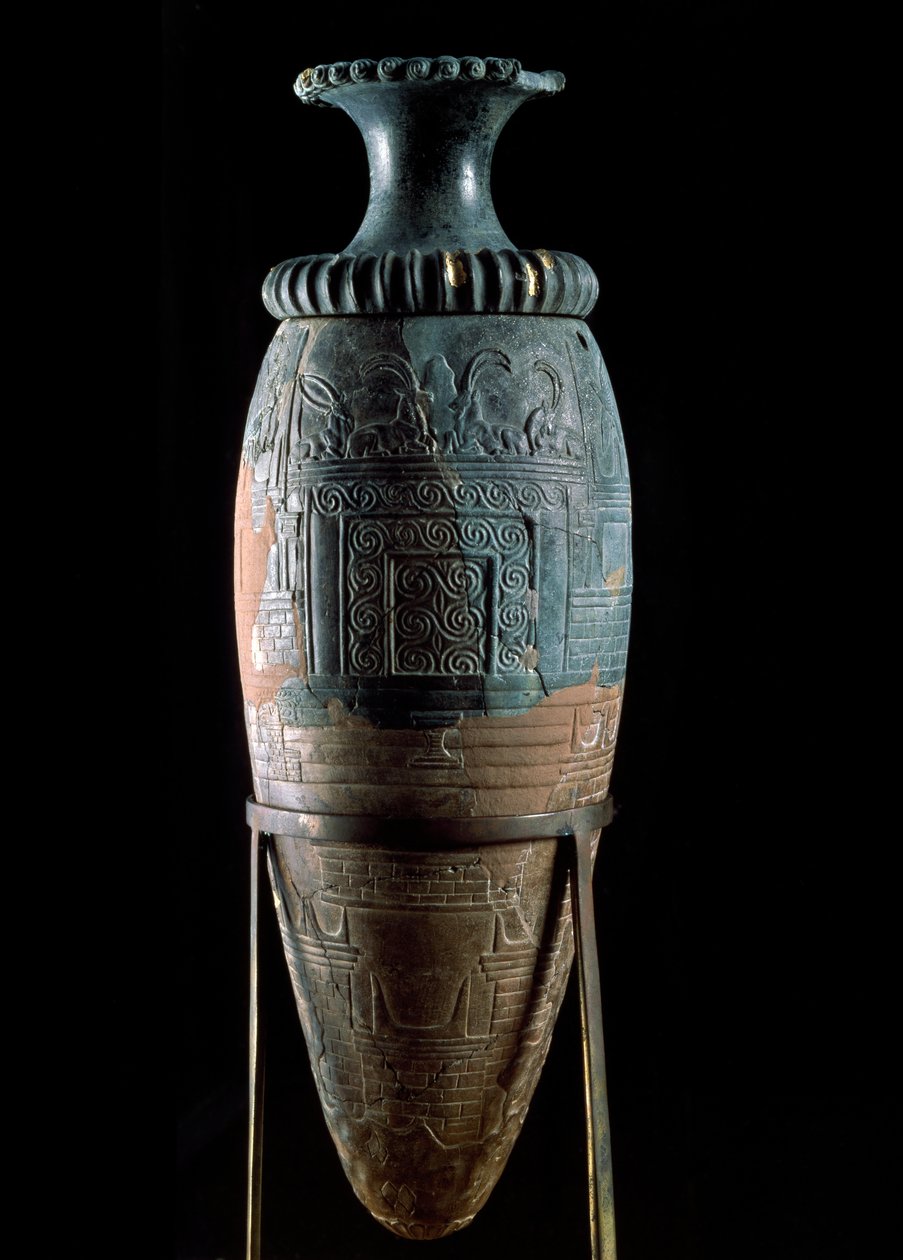 Minoisk kunst: rhyton eller rhyton eller rhyton (apparatvase) i grøn sten. fra Zakros, Kreta. Heraklion, Arkæologisk Museum af Minoan