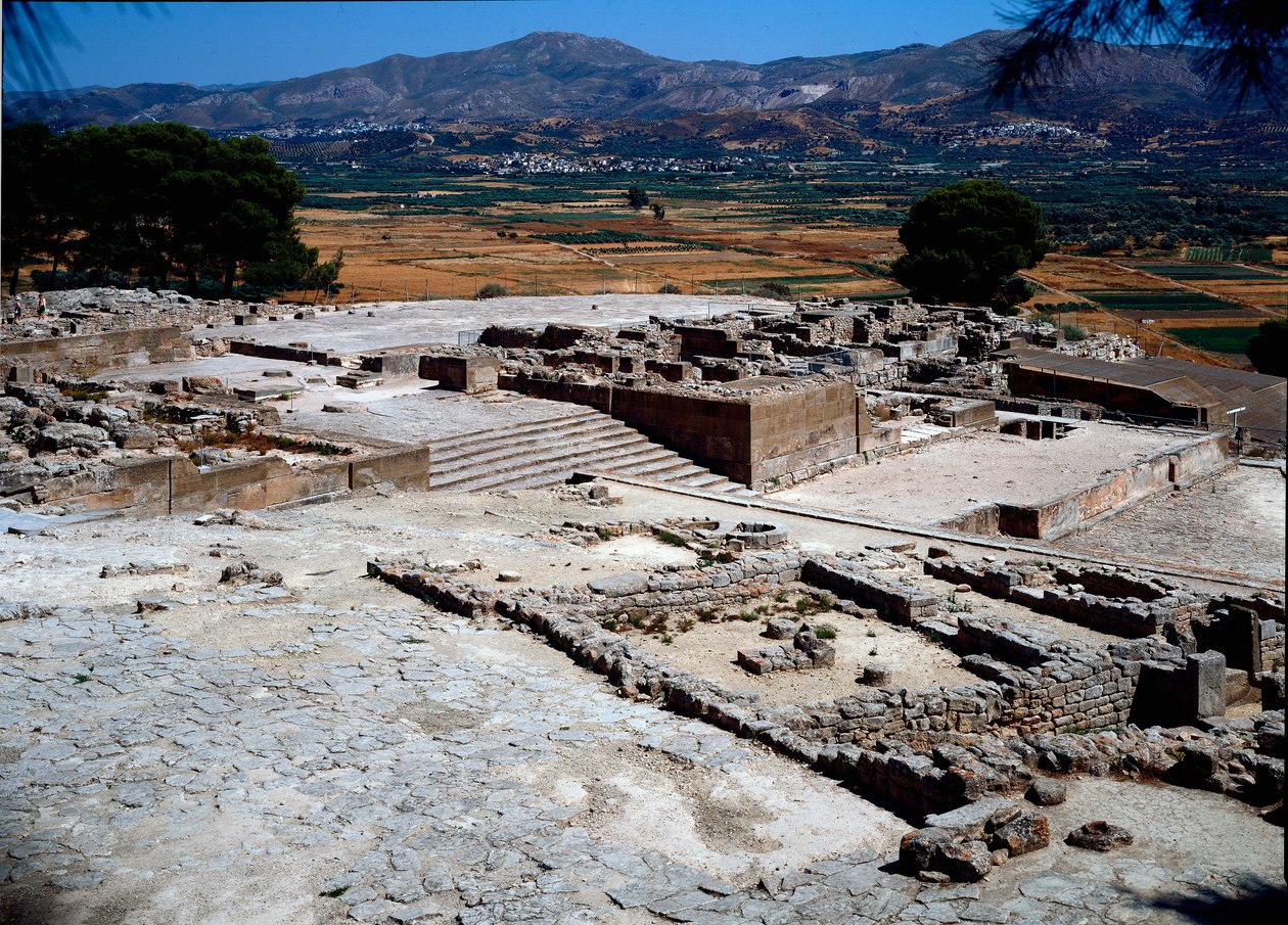 Minoisk civilisation: udsigt over den vestlige fløj af Phaistos-paladset (Festos) 1950-1700 f.Kr. Phaistos, Kreta af Minoan