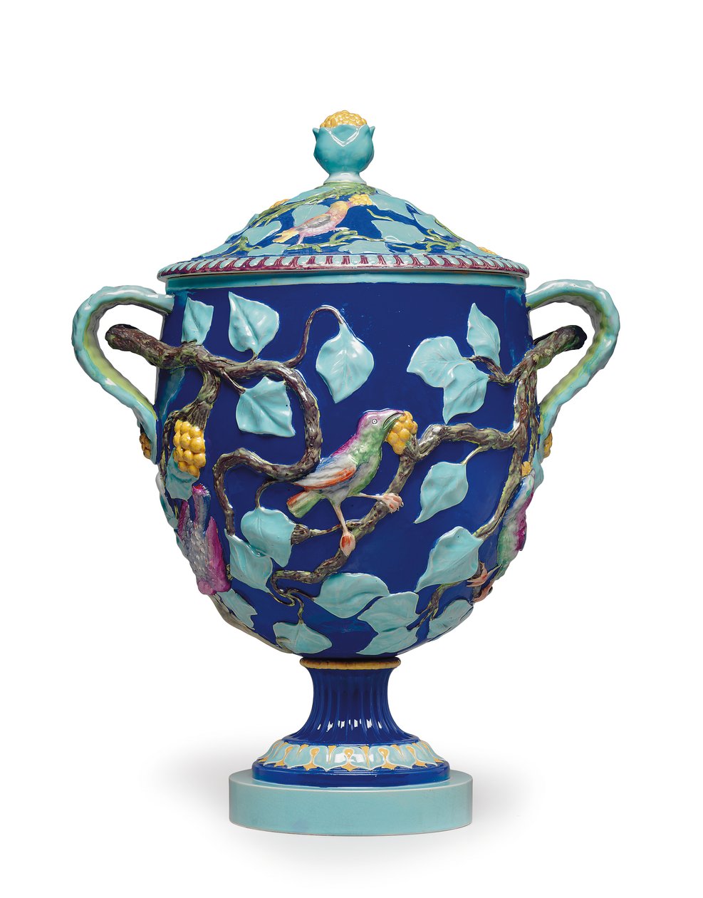Engelsk majolica tohåndsvase og omslag, midten af 1800-tallet (keramik) af Mintons Ltd (attr. to)
