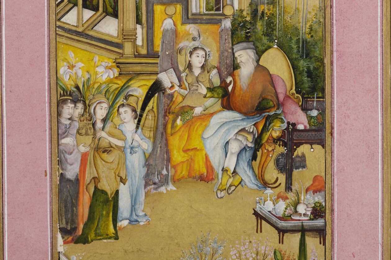 Detalje fra Salomon og dronningen af Saba, ca. 1760 (ugennemsigtig wc og guld på papir) af Mir Kalan Khan