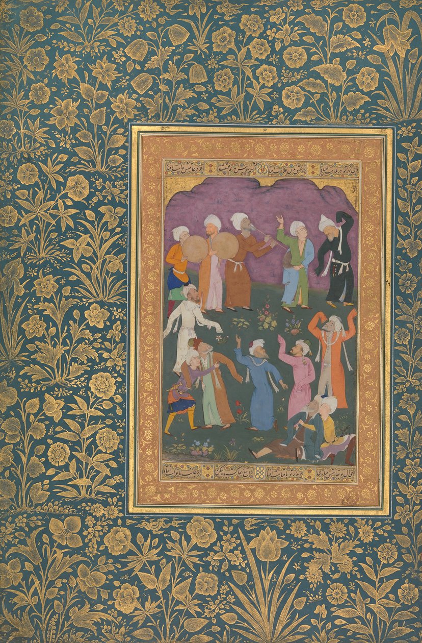 Dancing Dervishes, Folio fra Shah Jahan Album, recto: ca. 1610, bagside: ca. 1530-50. af Mir 