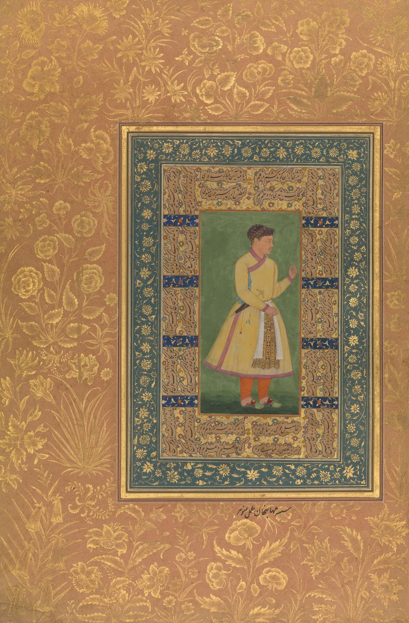 Portræt af Zamana Baig, Mehbat Khan, Folio fra Shah Jahan Album, Recto: Ka. 1610. Skabere: Mir 