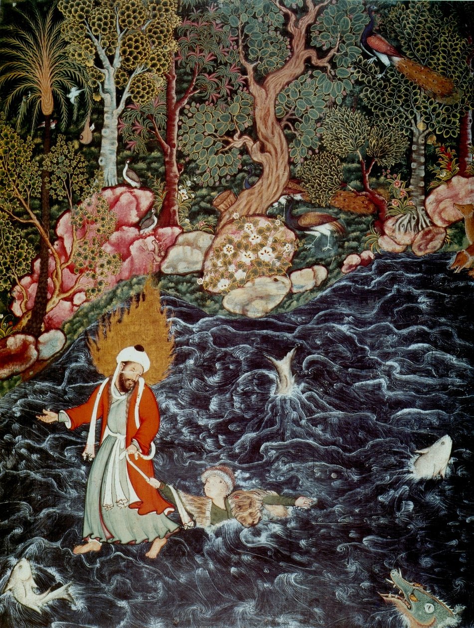 Profeten Elias reddede prins Nur ad-Dahr fra Hamzanama, 1562-1577 af Mir Sayyid Ali