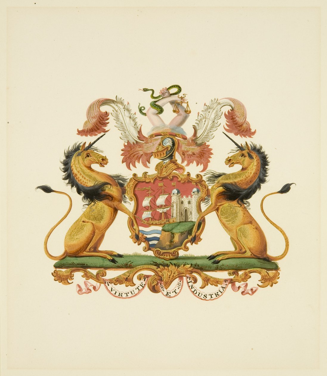 Arms of the City of Bristol, ca. 1830 (blyant og akvarelpapir) af Miss (attr.to) Braikenridge