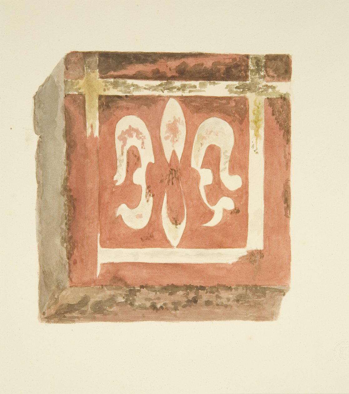 Flise fra gulvet i Bristol Cathedral, der viser en Fleur-de-Lis af Miss Martha Bird