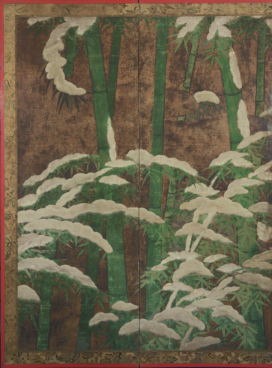 Bambus i sneen, ca. 1600 (blæk, farve, guld og sølv på papir) af Mitsuyoshi Tosa