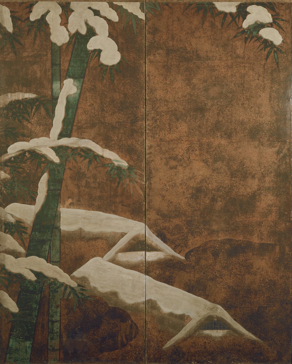 Bambus i sneen, ca. 1600 (blæk, farve, guld og sølv på papir) af Mitsuyoshi Tosa