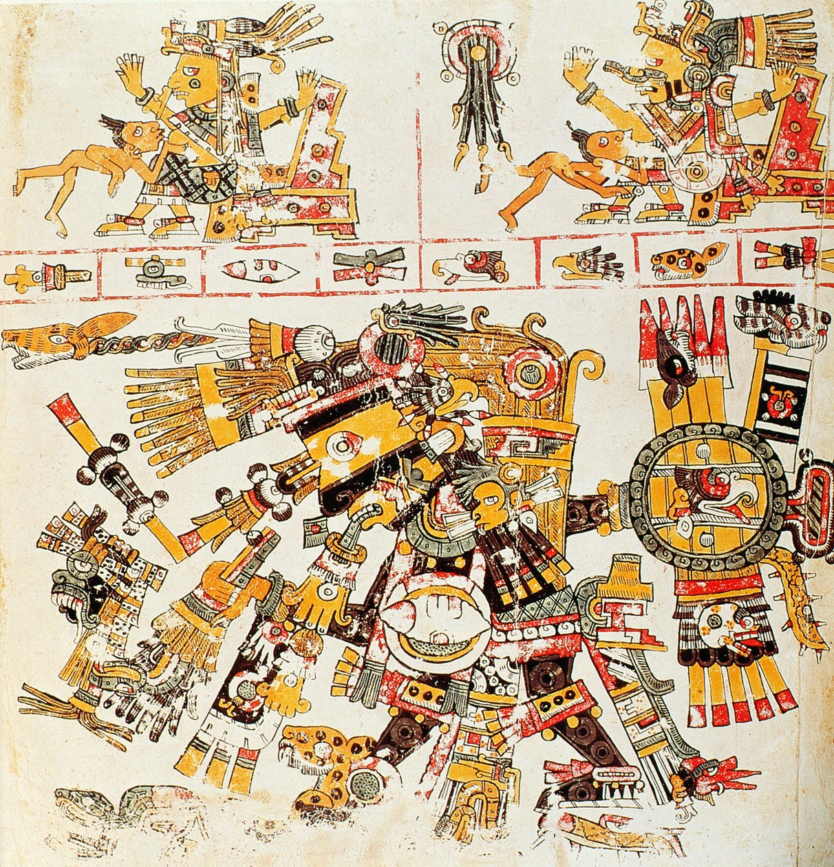 Faksimilekopi af en side af Borgia-kodeksen, der afbilder Den sorte Tezcatlipoca (farvelitografi) af Mixtec