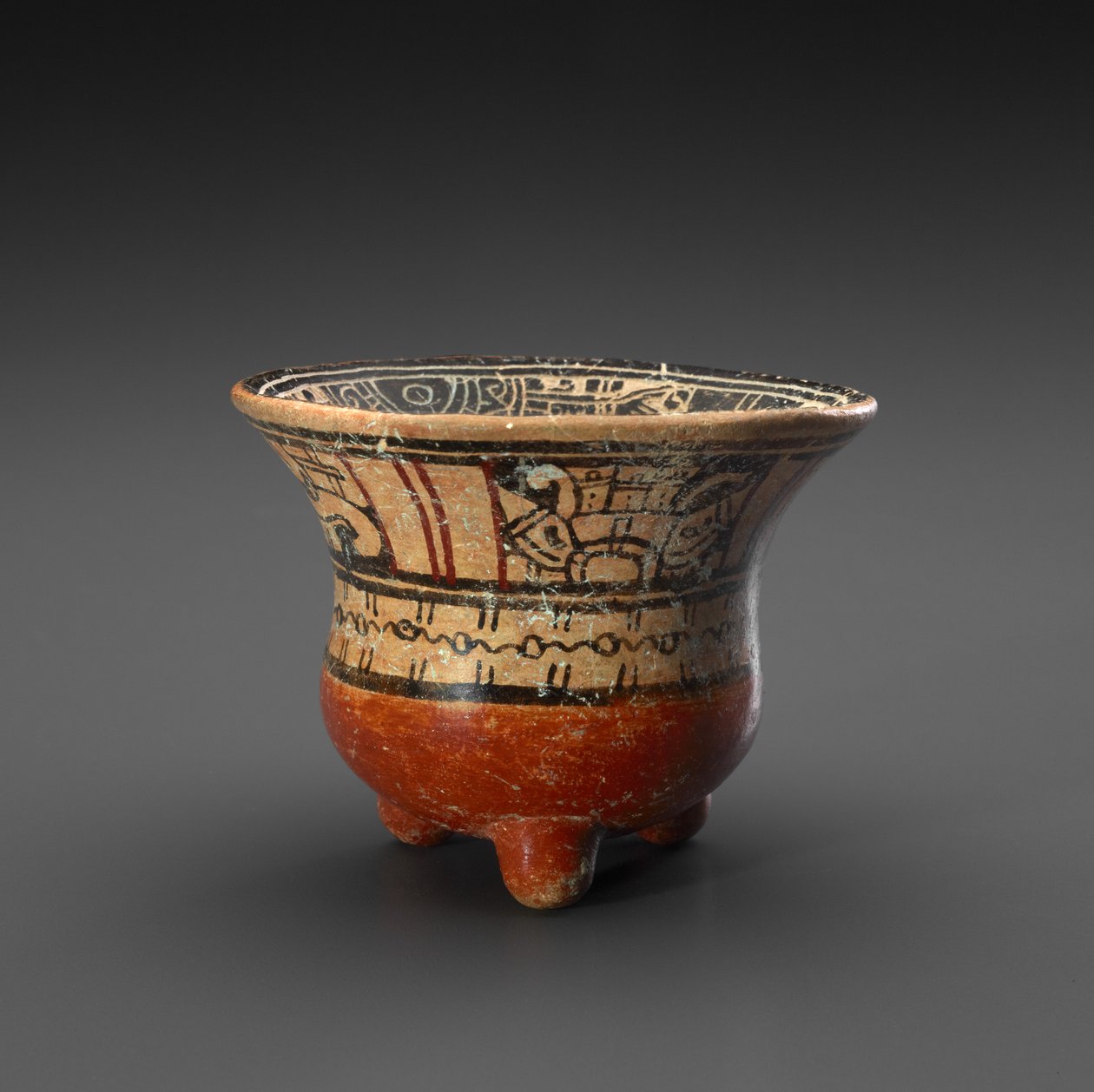 Stativskål med guder og kalendertegn, 900-1519 e.Kr. (lertøj med slip) af Mixtec Mixtec