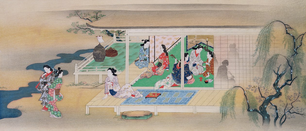 Musikalsk soiree under en måneskin aften i juni, illustration fra magasinet Kokka, udgivet i 1905-6 af Miyagawa Chōshun