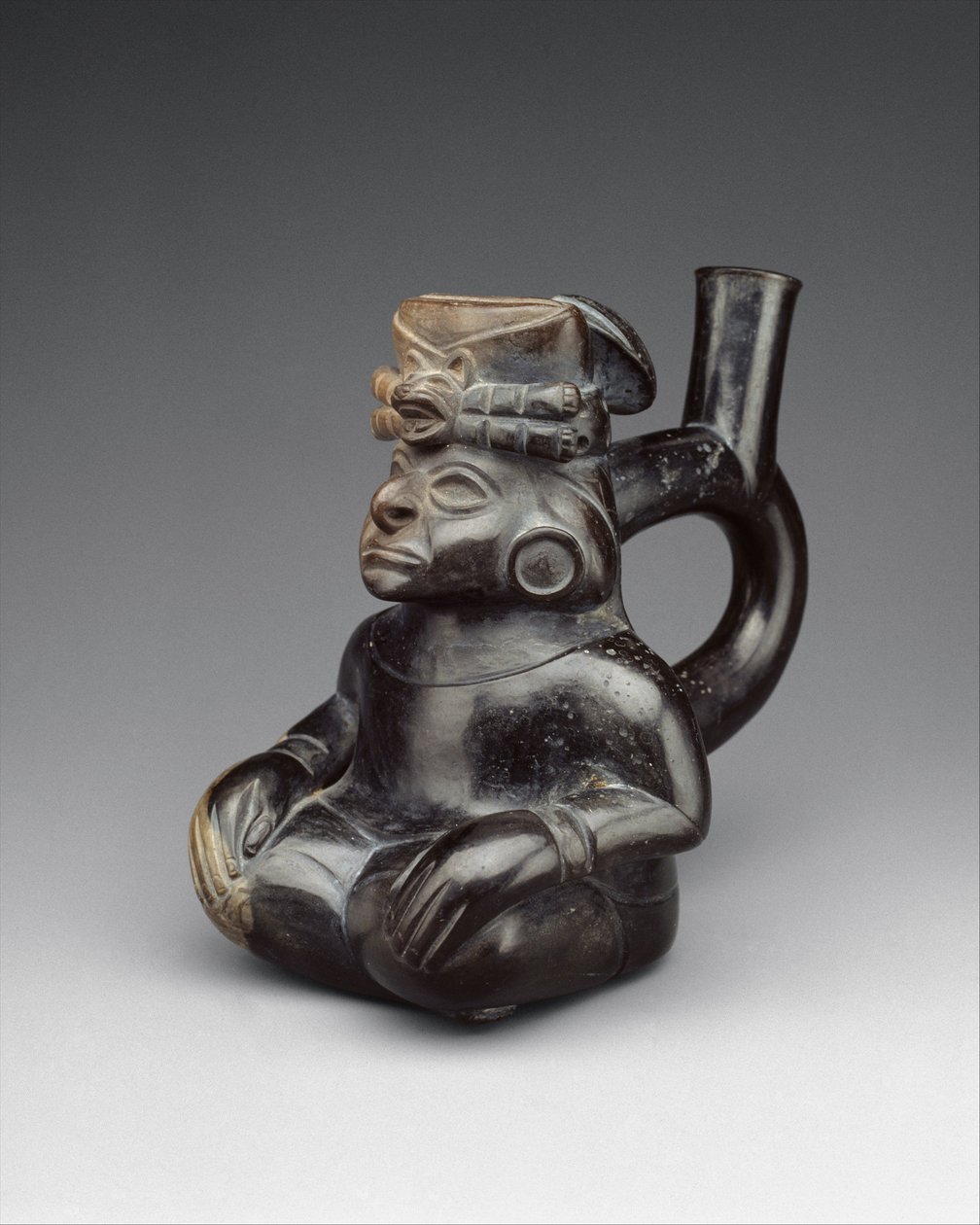 Siddende figurflaske, 2.–5. århundrede (keramik) af Moche Moche