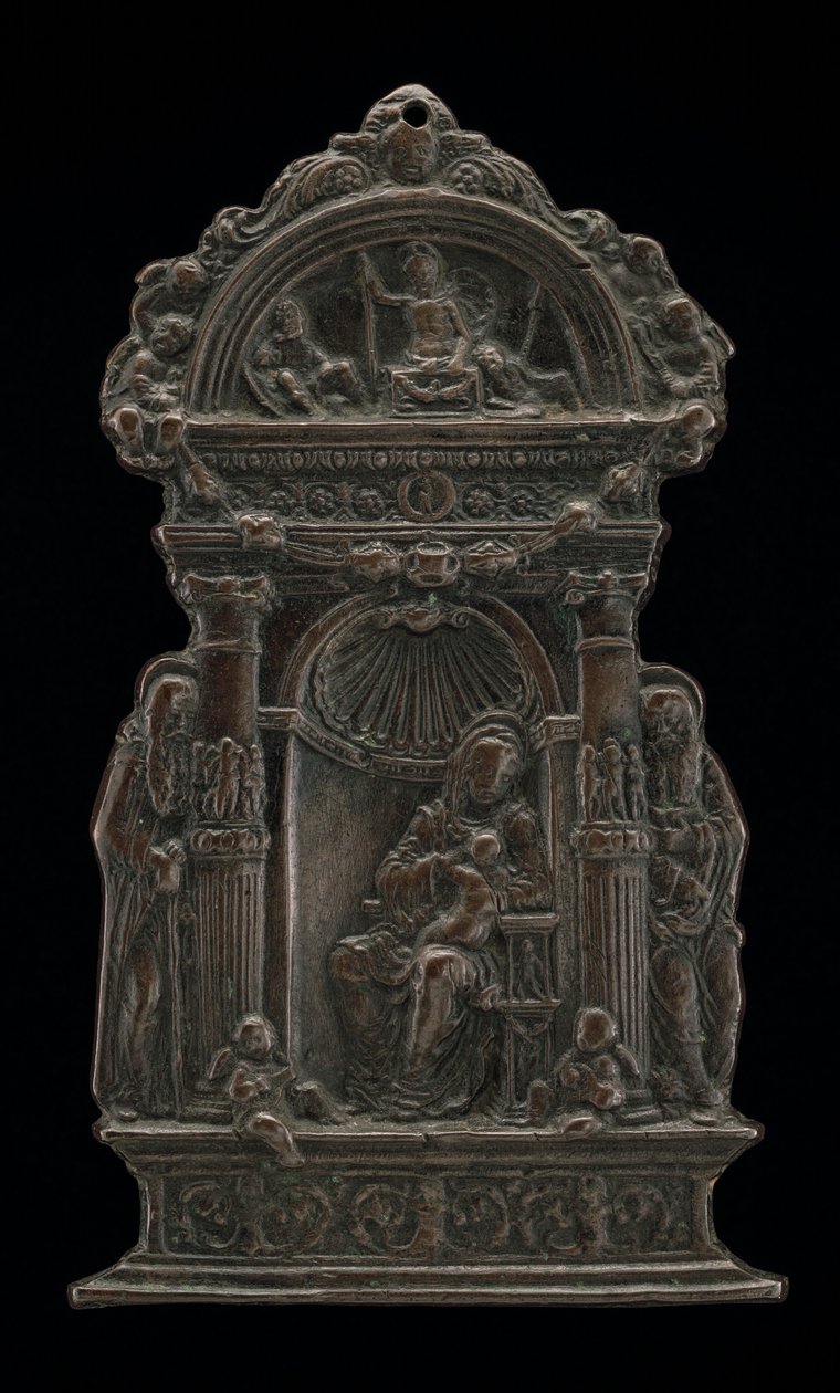 Madonna og barn på tronen med Saint Anthony Abbed og Saint Hieronymus, 1490. af Moderno