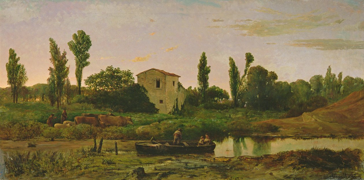 Landskab med båd, 1867 af Modest Urgell