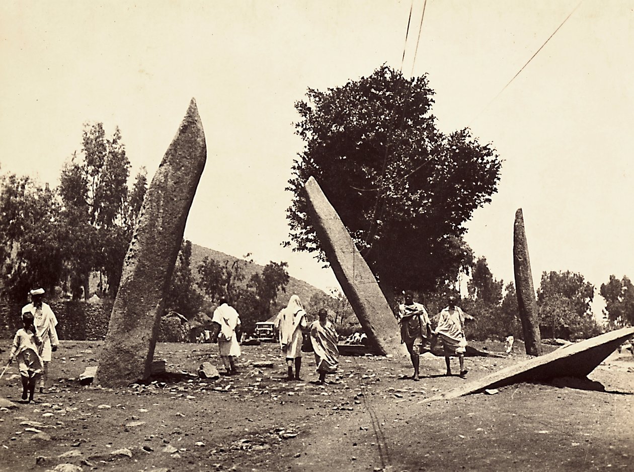 Opbygning af et imperium i den fascistiske tidsalder: stedet, hvor Obelisken i Axum engang stod, nu overført til Rom, 09/05/1936 (s/h foto) af Modestino Baldinetti