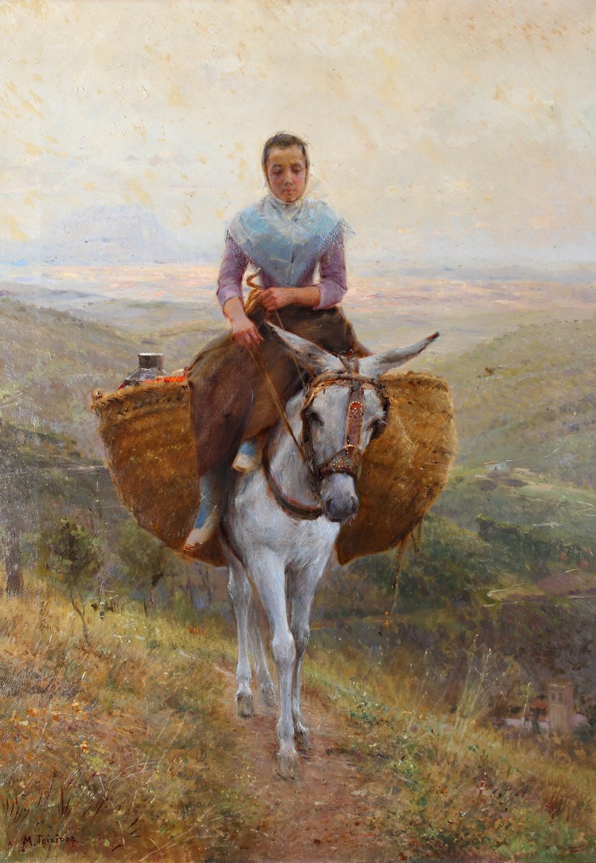 Kvinder, der rider på et æsel af Modesto Teixidor y Torres