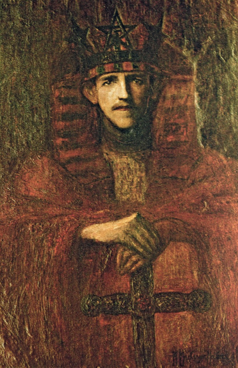 Samuel Liddell MacGregor Mathers (1854-1918) i ceremonielle regalier relateret til rituel magi, ca. 1895 (olie på papir) af Moina Mathers